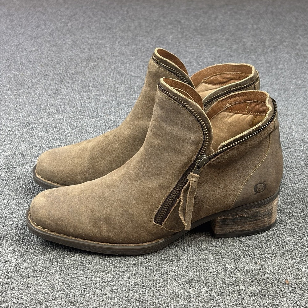 Born Malta II Womens Size 10 Taupe Suede Ankle Booties Side Zip Boho Casual
